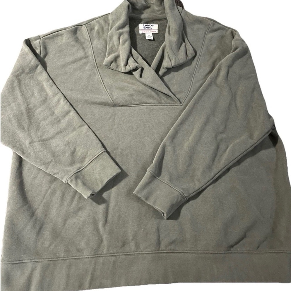 Lands' End Shawl neck Womens Sweatshirt Army Green pullover Size 2X 20-22W 3306C